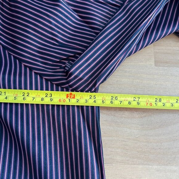 Evidnt Womens Balloon Sleeve Silky Oversized High Neck Blouse Large Navy Red Str - Picture 7 of 9